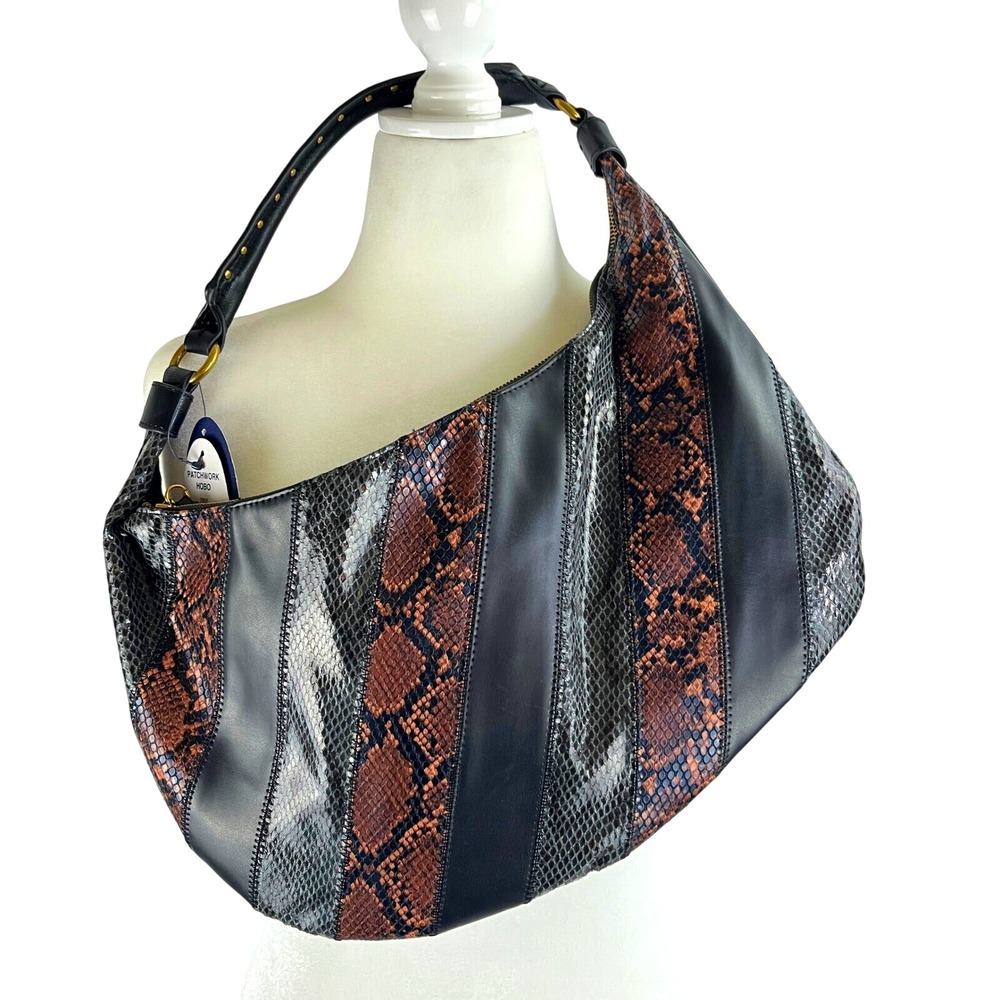 NWT Patchwork Baguette Bag Faux Leather Snakeskin Print Purse Boho Mob Wife